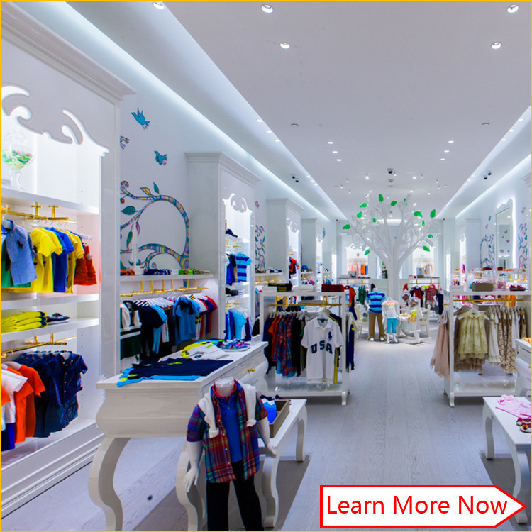 Customized Nice Design Fashion White Wooden Kids Clothing Store
