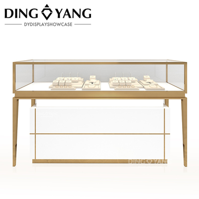 กล่องแสดงเครื่องประดับขนาดใหญ่ สําหรับร้านขายเครื่องประดับ สีทอง สายผมสีทอง สแตนเลสและแก้วที่ใส